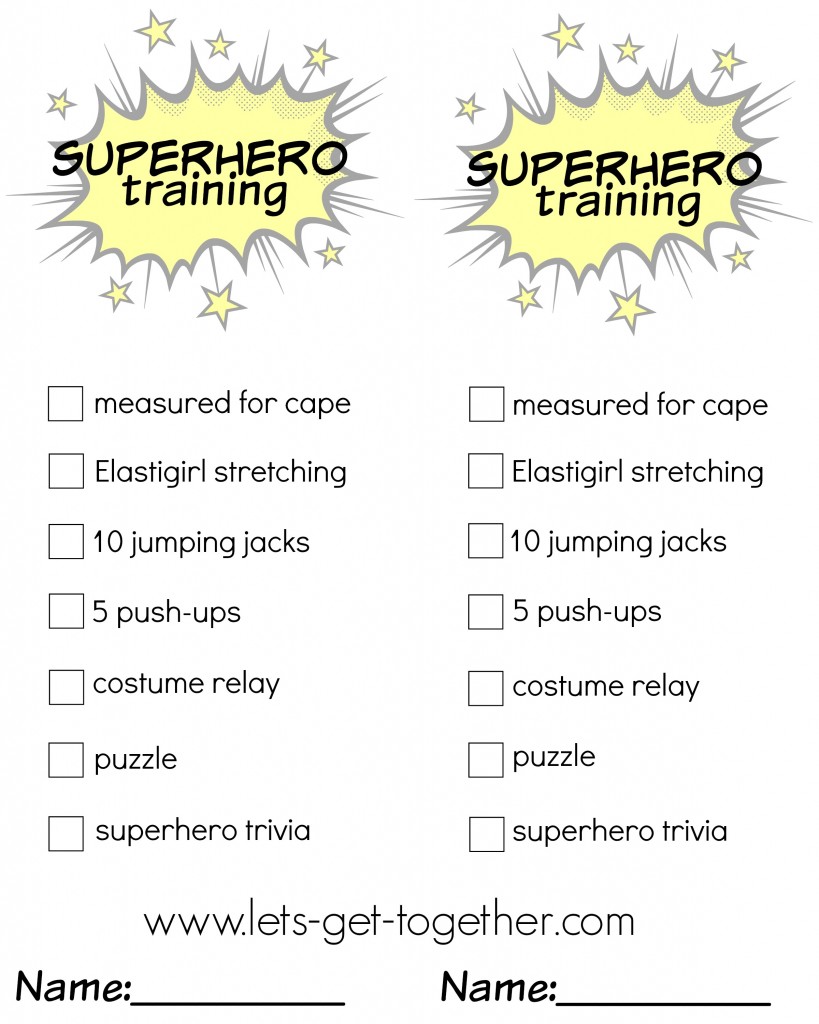 Superhero Training Checklist from Let's Get Together