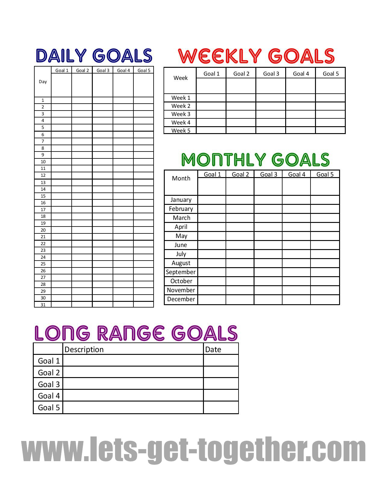 New Year Goal Template from lets-get-together.com